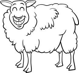 happy cartoon sheep farm animal character coloring page