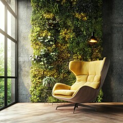 Modern living room featuring an inviting comfy yellow armchair