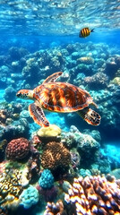 Fototapeta premium Sea Turtle in Vibrant Coral Reef