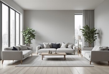 A Modern Minimalist Living Room with Light Grey Walls and a Sleek, Contemporary Aesthetic.