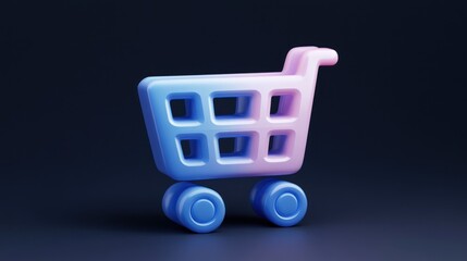 3D Rendered Shopping Cart Icon with Gradient Colors and Modern Design for E-commerce and Retail