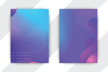 Abstract gradient brochure design; purple, blue; diagonal lines, dots; white background