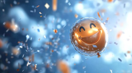 Joyful celebration with smiling balloon festive atmosphere digital art bright background cheerful viewpoint happiness concept