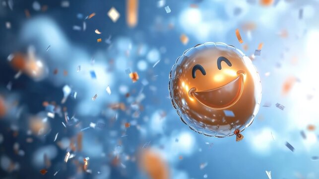 Joyful celebration with smiling balloon festive atmosphere digital art bright background cheerful viewpoint happiness concept