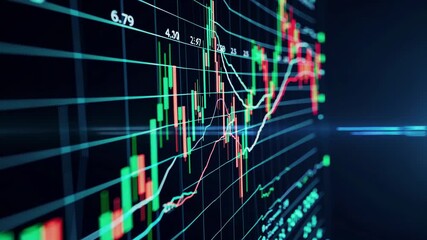 Stock market data showing growing trends on a screen