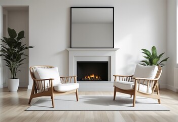 A cozy living room with two chairs and a fireplace.
