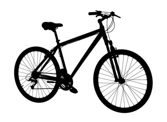 Fototapeta premium Black bicycle, side front view. Black leather saddle and handles. Png clipart isolated on transparent background