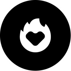 A Fiery Heart Symbol Representing Passionate Love And Unwavering Devotion, Depicted In Bold White Against A Stark Black Circular Backdrop