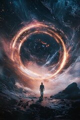 Surreal Deep-Space Portal with Luminous Energy Rings Leading into Mystery