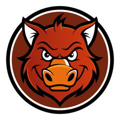 a fierce-looking wild boar mascot head with an intense expression. The boar's eyes are fixed forward, conveying a sense of determination and strength. vector cartoon illustration