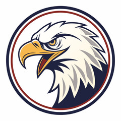 Obraz premium a close-up illustration of a powerful eagle with a focused gaze, surrounded by a circular emblem, vector cartoon illustration