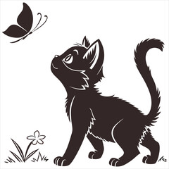 silhouette cute cat image on white background