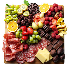 A Beautifully Arranged Easter Charcuterie Board with Fruit Meat and Cheese Isolated on Transparent Background