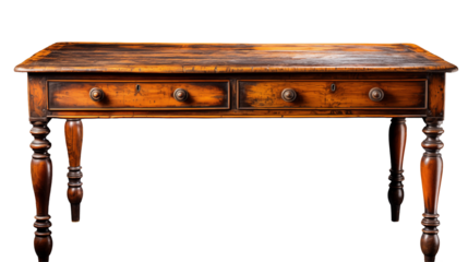 Mahogany Writing Desk Vintage Two-Drawer Design, Elegant Home Office Decor, isolated on transparent background.