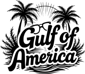 Obraz premium Title: Stylized Gulf of America Art with Tropical Palm Trees and Waves