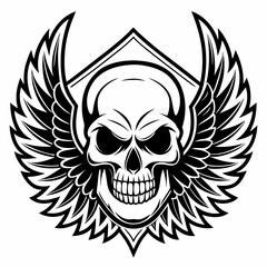 Obraz premium a detailed illustration of a skull with wings, featuring a bold and edgy design, with a dark aesthetic. vector illustration