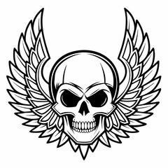 a detailed illustration of a skull with wings, a symbol of rebellion and freedom, with a sense of mystery and danger, vector illustration