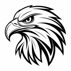 Obraz premium a striking black and white illustration of an eagle head, showcasing its intense gaze and powerful beak. The eagle is a symbol of strength and freedom, vector illustration
