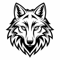 Fototapeta premium a majestic wolf mascot head, expertly rendered in black and white, staring directly forward, capturing the animal's intense gaze, vector illustration