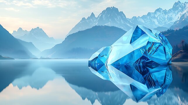 Blue Ice Crystal Lake Mountain Reflection