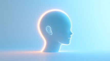 Human Head Silhouette with Glowing Outline: Futuristic Design for Technology and Innovation Con