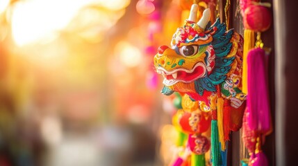 Colorful Dragon Mask Decoration for Cultural Festival Celebration