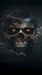 Glowing Skull in Dark Clouds