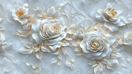 Elegant white rose pattern on a subtle backdrop, perfect for wedding themes, invitations, or floral designs. Emphasis on luxury and sophistication.