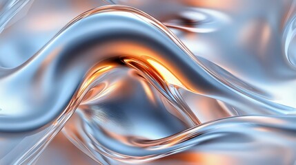 Obraz premium Dynamic abstract waves of silver and orange, creating a mesmerizing fluid appearance. Perfect for backgrounds or modern design elements.