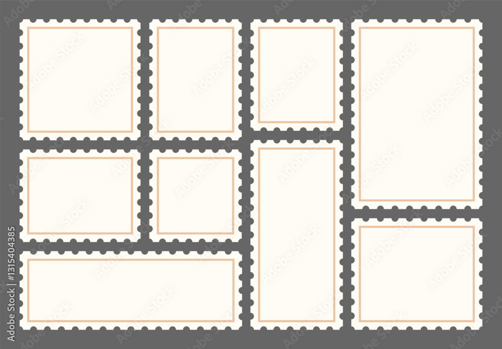 Wall mural set geometric blank frame. old retro white text box. empty speech bubble on gray background, postage