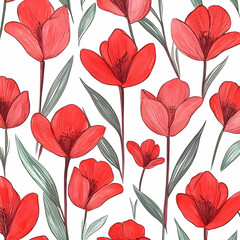 Obraz premium Red Flower Seamless Pattern