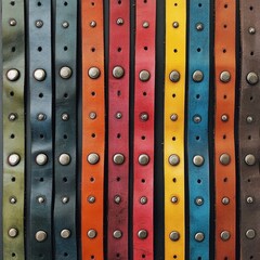 Colorful leather straps with metal studs.
