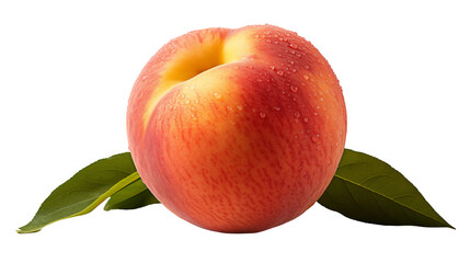 Ripe Peach with Leaves Juicy Summer Fruit, Healthy and Sweet for Food Themes, isolated on transparent background.