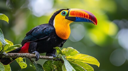 Colorful Toucan Bird in Lush Green Foliage