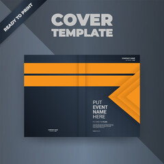 Bi-fold event cover template; gray, orange design