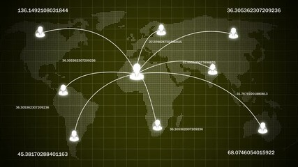 Animation of network of digital icons and changing numbers over spinning globe and data processing collegamenti tra persone Social network animation, icons with users connected together. Alpha channel