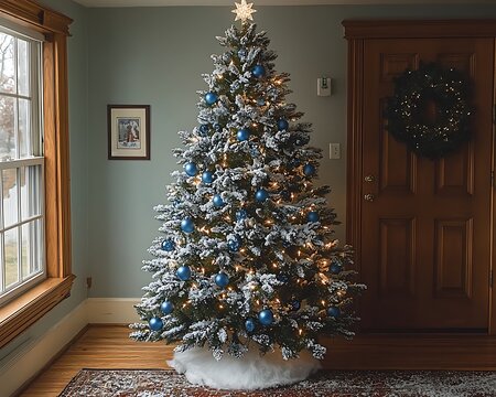 Flocked Christmas Tree for Home Interior.