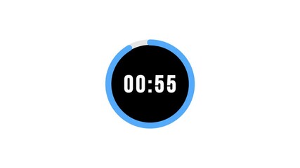 One minute countdown timer animation. Countdown from 60 to 0 digital clock with transparent background. 1 minute timer animation.  - Powered by Adobe