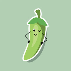 Pepper Sticker – Cute Cartoon Kawaii Green Vegetable with Happy Winking Face, Funny and Playful Character, Healthy Food Clipart for Kids, Grocery, Cooking, Organic Market, Digital Design, Vegan, Farm 