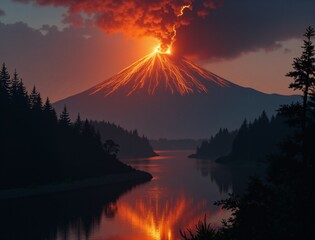 a volcano erupting with lava and smoke