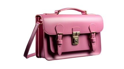Pink Leather Satchel Stylish Shoulder Bag, Modern Design for Women�s Fashion, isolated on transparent background.