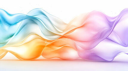 Swirling rainbow pastel blue, orange, pink, purple waves on white. Elegant, flowing fabric effect