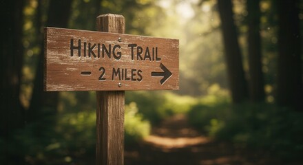 Following Hiking Trail Sign Through Forest, Explore Adventure Two Miles Away