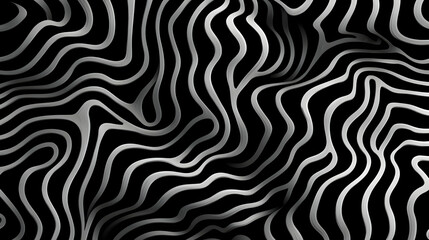 Obraz premium Abstract Black and Silver Metallic Wavy Lines Pattern Background Design with Distorted Fluid Effect