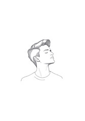 Minimalist Fine Line Art Illustration of a Young Man’s Face in a Relaxed Pose with Elegant Details