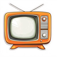 Vintage Television with an Orange Sticker on a White Background