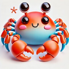 Fototapeta premium Adorable 3D Kawaii Crab with Big Eyes and a Sweet Little Smile