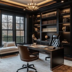 A luxurious office space with a leather leather chair