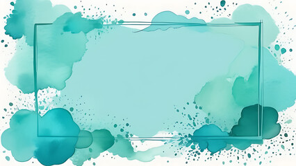 Obraz premium Abstract Teal Watercolor Frame Design with Splatter Effect for Creative Projects