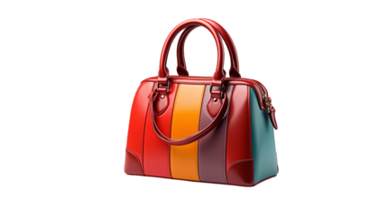 Multicolored Leather Handbag Trendy Design, Luxury Fashion Accessory for Women, isolated on transparent background.